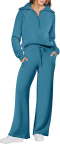 ANRABESS Women 2 Piece Outfits 2025 Fall Fashion Airport Wide Leg Pants Lounge Set Leisure Travel Vacation Clothes Sweatsuits