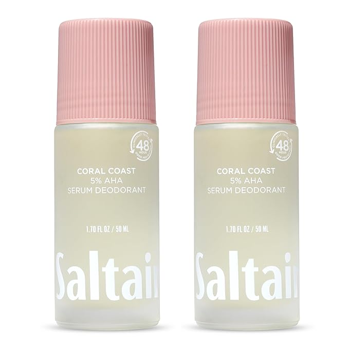 Saltair Serum Deodorant 2 Pack – 5% AHA – Aluminum-Free Odor Control for Women & Men – Mandelic Acid Deodorant with Lactic Acid – Coral Coast Scent – 2x 1.7oz Travel Roll On