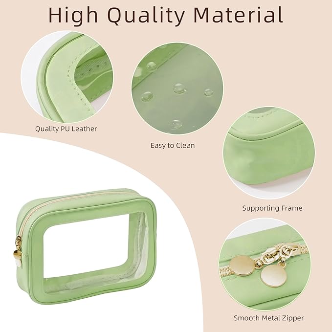 5PCS Diaper Bag Organizer Pouch Set, Clear Organizer Bags, TSA Approved Toiletry Bag, Clear Waterproof Cosmetic Bags with Zipper, Purse Organizer Pouches,Travel Organizer Bags for Woman and Kids Green