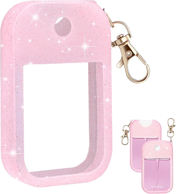 Palksky Hand Sanitizer Spray Case for Touchland,Protective Case with Keychain for Power Mist and Glow Mist1 fl oz(Glitter Sequin Pink),Travel Size