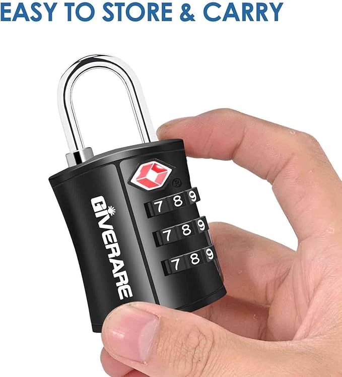 4 Pack TSA Approved Travel Luggage Locks, Combination Lock Keyless, 3-Digit Padlocks, Travel Sentry Accepted Compatible Padlock for Gym Locker, Golf Bag Case, Backpack, Black-by GIVERARE
