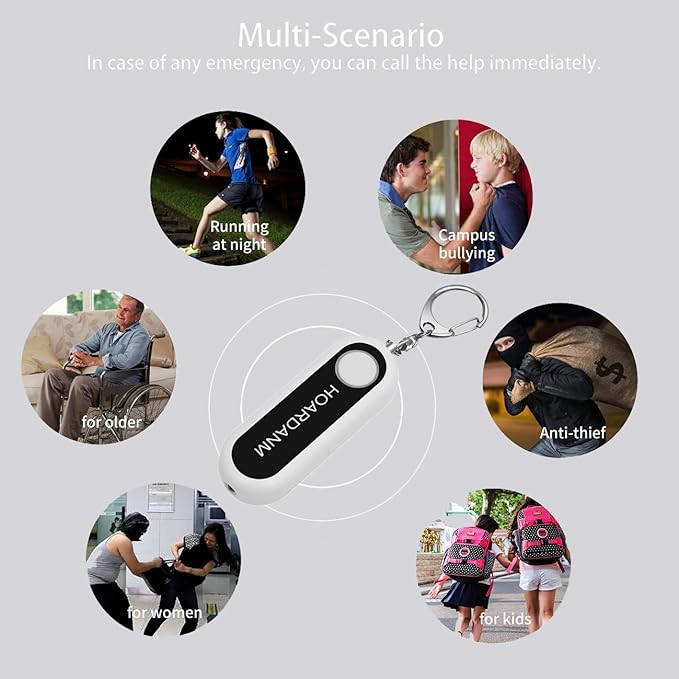 Personal Alarm for Women, Girls Simple Personal Safety Alarm, Extra LED Strobe Light, Safety Self Defense Keychain, Loud Horns & Siren (White).