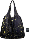 Nanobag Ultralight Heavy Duty Foldable Tote for Women & Men, Reusable Grocery & Travel Bag, Packable Collapsible Compact Market Essential (XL Stars)
