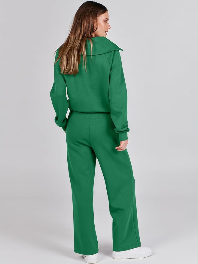 ANRABESS Women 2 Piece Outfits 2025 Fall Fashion Airport Wide Leg Pants Lounge Set Leisure Travel Vacation Clothes Sweatsuits