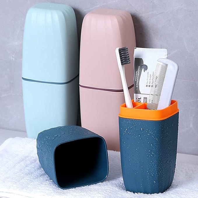 Travel Toothbrush Cup Case,Toothbrush Holder with Cover Travel Toothbrush Containers Portable Toothpaste Storage Toothbrush Case and Carrier for Camping School Business Trip Bathroom (Light Blue)