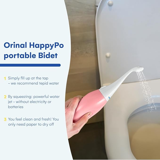 The Original HAPPYPO Portable Bidet l The Easy-Bidet 2.0 Replaces Wet Wipes and Shower Toilet l Portable Bidets Sprayer and Butt Shower for Travel - Peri Bottle Postpartum - Rose