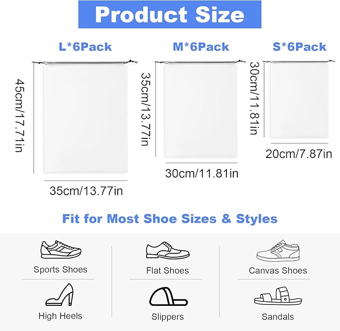 Shoe Bags For Travel Cruise Essentials Vacation Essentials Waterproof Dustproof Clear For Men Women 3 Sizes 18 Pack