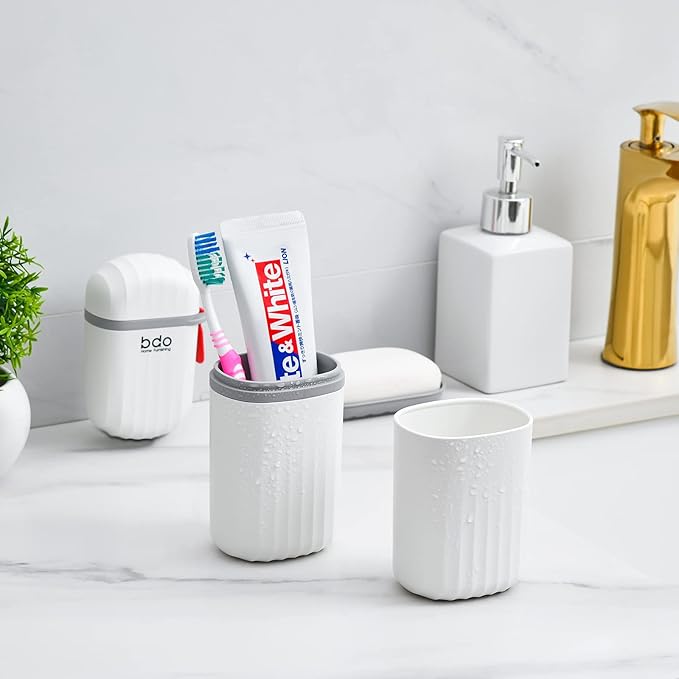 VITVITI White Toothbrush Travel Case, Portable Travel Soap Container Leakproof Dish Tray,7.88 inch Toothpaste Toothbrush Holder with Cover for Trip/Bathroom/Camping