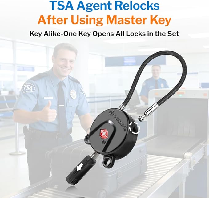 Forge TSA Approved Luggage Locks Ultra-Secure Dimple TSA006 Key Travel Locks with Zinc Alloy Body- Black 2 Cable Locks