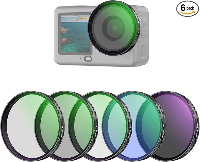 NEEWER Filter Set Compatible with DJI Osmo Action 6 Only, 5 Pack CPL + ND 32 + UV + LPR + Black Diffusion 1/4 Multicoated HD Optical Glass Snap On Lens Filters, Action Camera Accessories, FL-B4