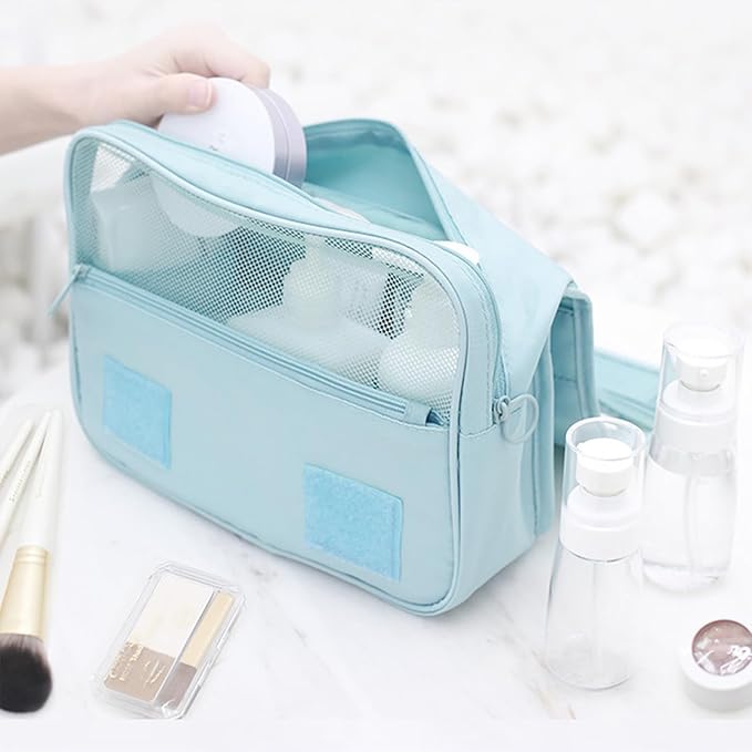 Travel Toiletry Bag for Women, Hanging Toiletry Bag with Multi-Pockets, Toiletry Bag for Traveling Easy Clean, Travel Organizer Bag Sky-blue
