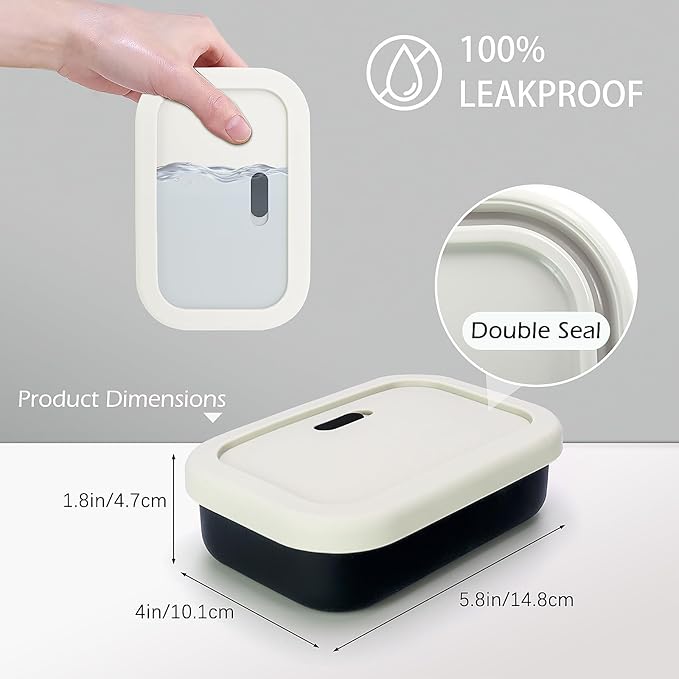 AIDIMMING Large Leak Proof Travel Soap Case, Silicone Bar Soap Holder for Traveling, Portable Soap Container with Draining Layer (Offwhite&Bla