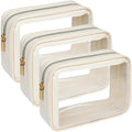 F-color TSA Approved Toiletry Bag 3 Pack Medium - Clear Makeup Bag Travel Quart Size for Women Men, Clear Cosmetic Bag Airport Airline Compliant Carry on Bag, Beige