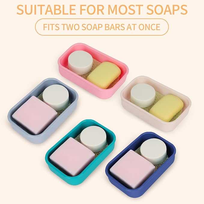 Leak Proof Travel Soap Case,Large Silicone Travel Soap Holder,Portable Soap Box with Drainage Layer,Bathroom Shatter Proof,Suitable for Travel, Bathroom, Camping, Gym(Off-White)