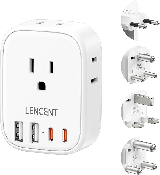 LENCENT Type C and Type D G M Universal Travel Adapter Kit with 4 Outlets 4 USB Ports(2 USB C), International Power Adapter Plug for Botswana Sri Lanka Europe UK Italy Ireland South Africa India