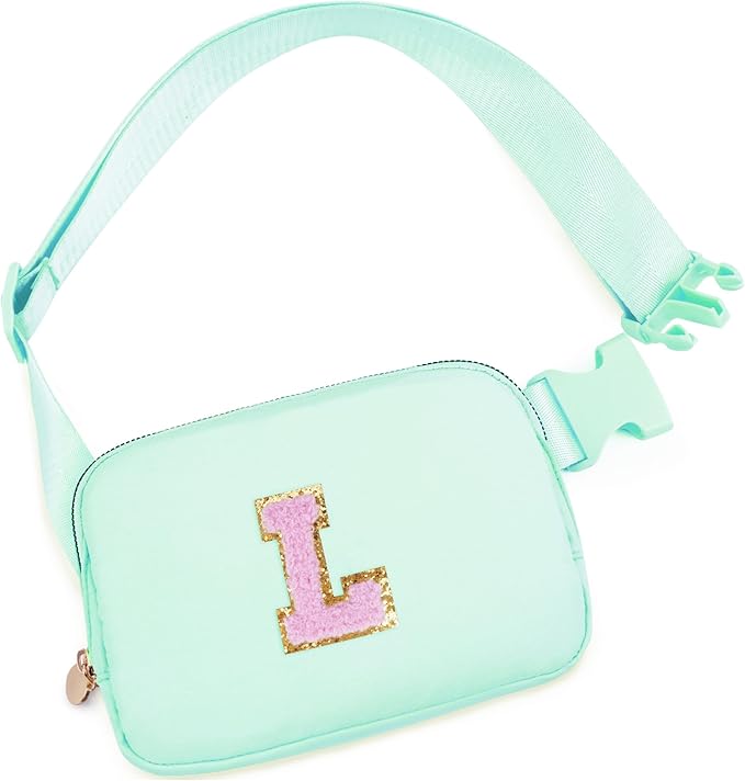 Uygafly Belt Bag Fanny Pack Crossbody Bags with Initials Letter Patch Cute Stuff Birthday Gifts for Teenager Girls Trendy Stuff for Teens | Light Green,L