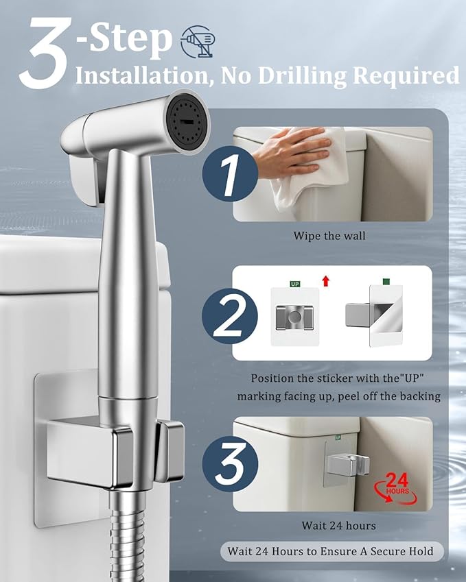 PWERAN Handheld Bidet Sprayer for Toilet with Water Filter, Stainless Jet Spray for Toilet with Adjustable Pressure,47in Leak-Proof Hose for Muslim Shower,Feminine Wash, Diaper Cloth Washing