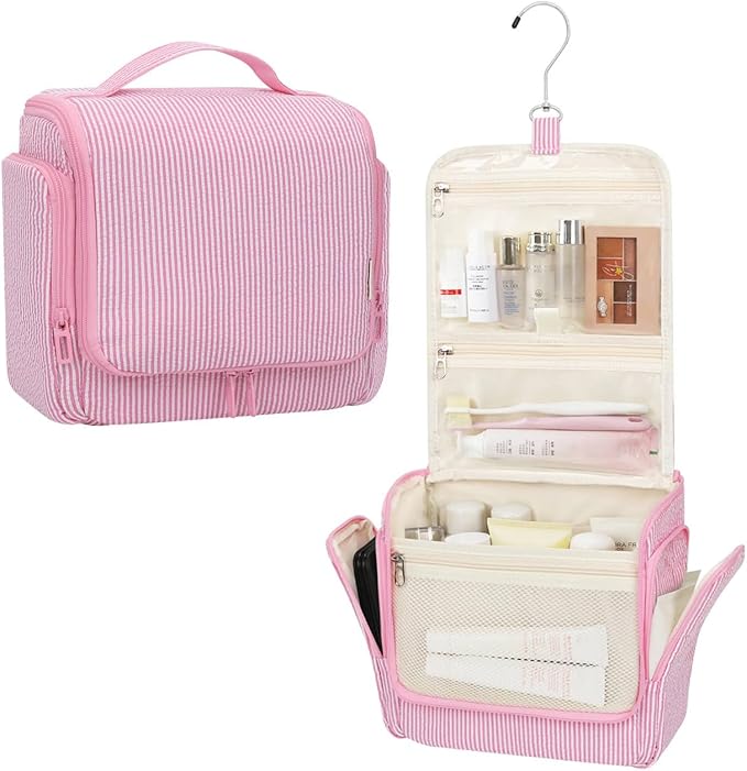 Relavel Hanging Toiletry Bag for Women, Travel Makeup Bag Cosmetic Organizer Toiletries Shower Bag for Travel Essentials, Accessories, Cute Gifts for Girls, Pink