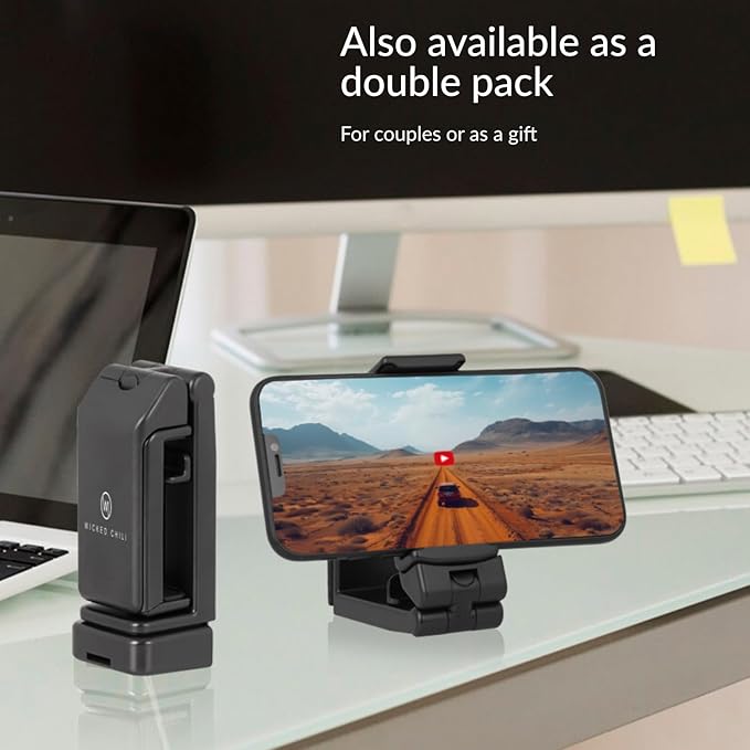 Wicked Chili 1x Airplane in Flight Phone Holder | Travel Essential Gadget for Plane | Universal Foldable Pocket Size Smartphone Mount | 360° Rotation | Train Work Monitor Kitchen & Video (Patented)