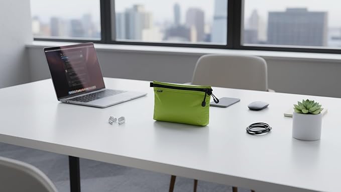GOX Travel Toiletry Bag, Carry On Small Zipper Pouch, Cosmetic Kit Makeup, Digital Bag, Water Repellent Nylon (Green)