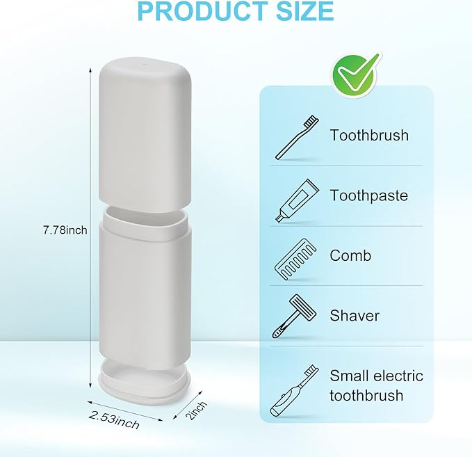 Travel Toothbrush and Toothpaste Case, 2 in 1 Gray Toothbrush Holder and Rinse Cup, Large Capacity Toothbrush Cup with Cover, Portable Toothbrush Holder for Traveling, Camping, Trip