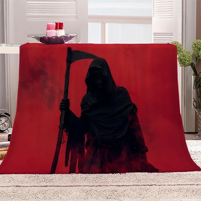 Red Messy Rust Throw Blanket, Modern Grunge Art Fleece Blanket for Couch Bed Sofa, Abstract Black Blankets and Throws, Death Fear Super Soft Cozy Plush Flannel Blanket 50x60, Decor & Gift
