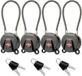 Forge TSA Approved Luggage Locks Ultra-Secure Dimple Key Travel Locks with Zinc Alloy Body- Black 4 Cable Locks