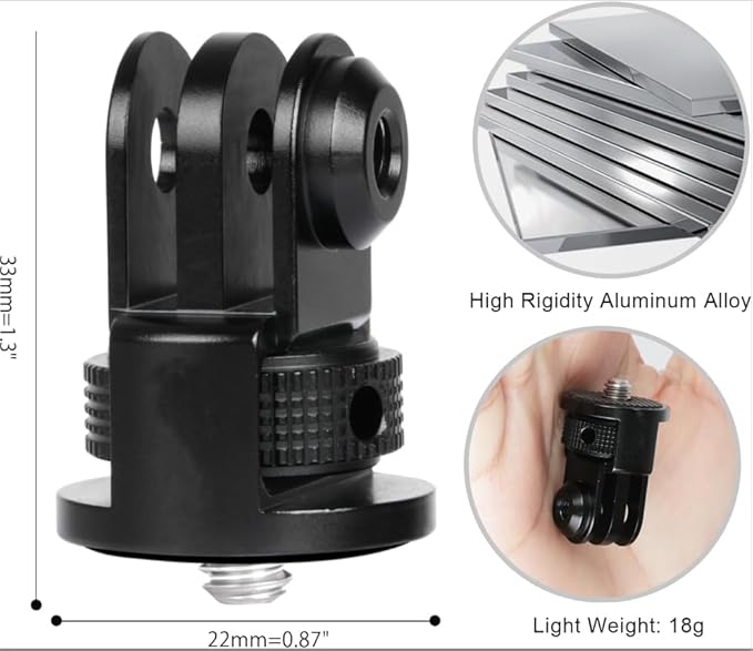 Aluminum Camera Tripod Adapter 1/4"-20 Conversion Adapter Mounts Compatible with Gopro Action Cameras Insta360 and Other Standard 1/4 Accessories, Quarter Inch Mount Adapter (Type DD)