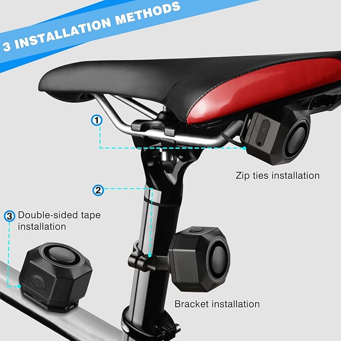 WSDCAM USB Rechargeable Bike Alarm with Remote 110dB Loud Volume Adjustable Wireless Vehicle Security Alarm System Anti Theft Vibration Motion Sensor Alarm for Car Trailer Motorcycle Scooter Ebike
