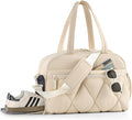 Gym Bag for Women, Puffer Travel Duffle Bag With Shoes Compartment & Wet Pocket, Carry On Tote Bag For Weekender, Overnight, Sport duffel bags for traveling (Beige, Medium)