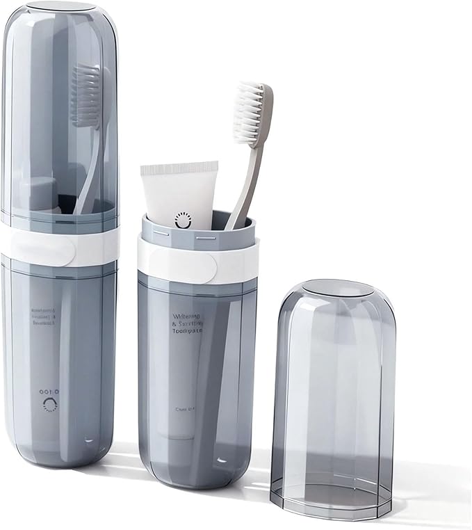 2-in-1 Travel Toothbrush Case, Portable Toothbrush and Toothpaste Travel Casae, Clear Toothbrush Holder Container with Rinse Cup for Traveling Camping School Dorm Bathroom