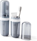 2-in-1 Travel Toothbrush Case, Portable Toothbrush and Toothpaste Travel Casae, Clear Toothbrush Holder Container with Rinse Cup for Traveling Camping School Dorm Bathroom