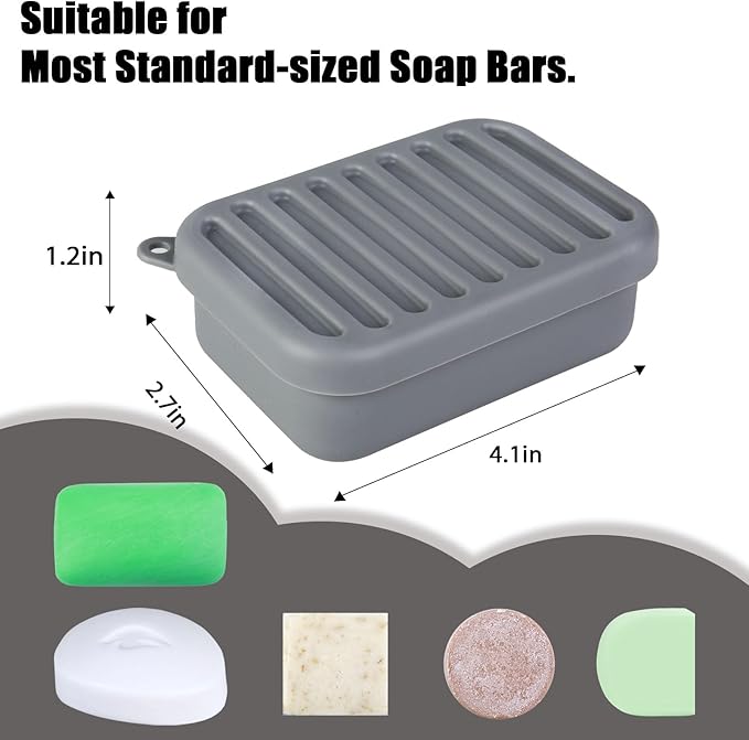 Silicone Leak-Proof Travel Soap Case, Portable Soap Container with Removable Draining Pad, Compact Soap Box for Travel, Gym, Camping, Bathroom(Dark Gray)