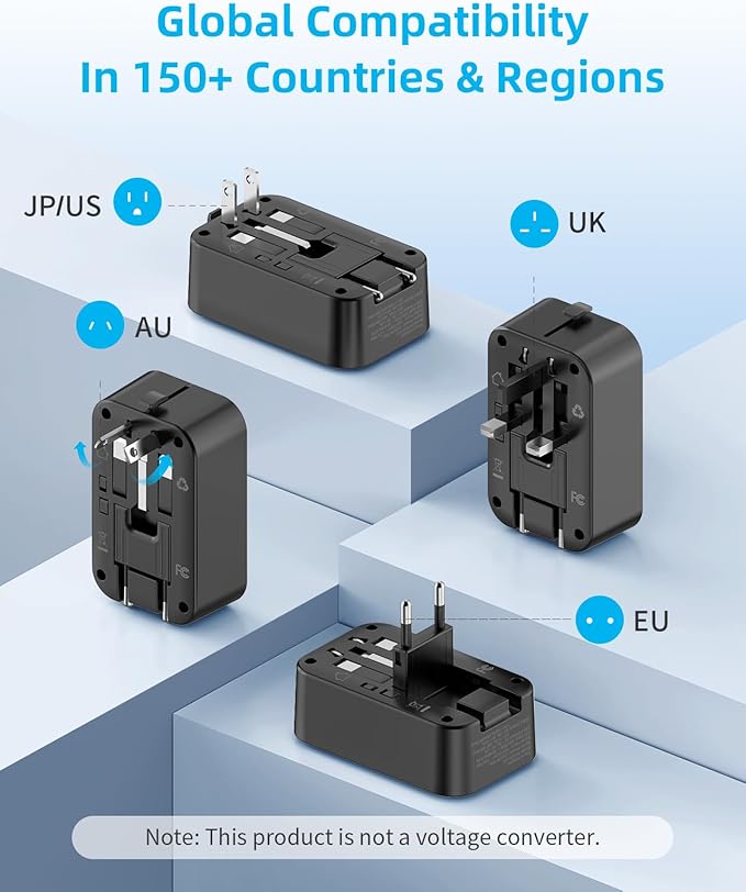 PAEWOK Travel Adapter PD 20W, Mini Universal Travel Adapter with 1 AC Outlet and USB Fast Charging, Ultra Thin International Plug Adaptor for US to European UK Italy Spain New Zealand (Type C G A I)