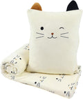 3-in-1 Cat Travel Blanket and Pillow Set for Kids, Soft Snuggle Pillow with Hand Warmer, 40x60 Inch Cute Cat Blanket, Compact for Travel, Camping, Home and Office