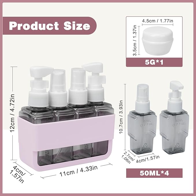 TSA Approved Travel Bottles - Leak Proof BPA-Free Plastic Toiletries Bottles for Shampoo, Lotion & Conditioner | Refillable Travel-Size Containers | Airplane Carry-On Essentials (Pink)