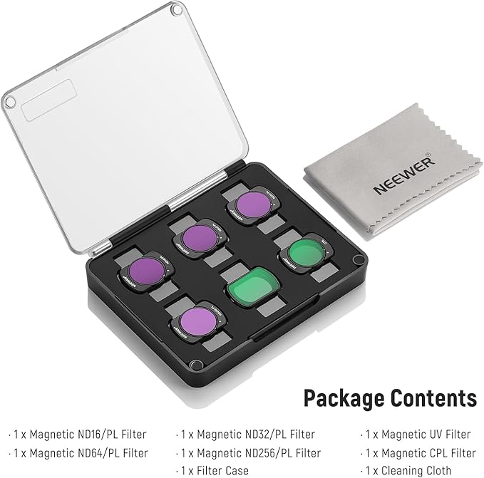 NEEWER Magnetic ND / CPL Filter Set Compatible with DJI OSMO Pocket 4 & Pocket 3 Creator Combo Accessories, Action Camera 6 Pack UV CPL Neutral Density ND16/PL ND32/PL ND64/PL ND256/PL Filters