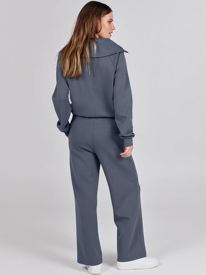 ANRABESS Women 2 Piece Outfits 2025 Fall Fashion Airport Wide Leg Pants Lounge Set Leisure Travel Vacation Clothes Sweatsuits