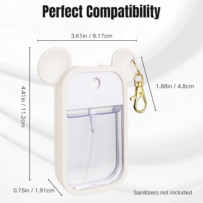 Mouse Design Silicone Case Compatible with Touchland Hand Sanitizer Spray 1 fl oz, Silicone Protective Case Holder with Keychain for Power Mist and Glow Mist, White
