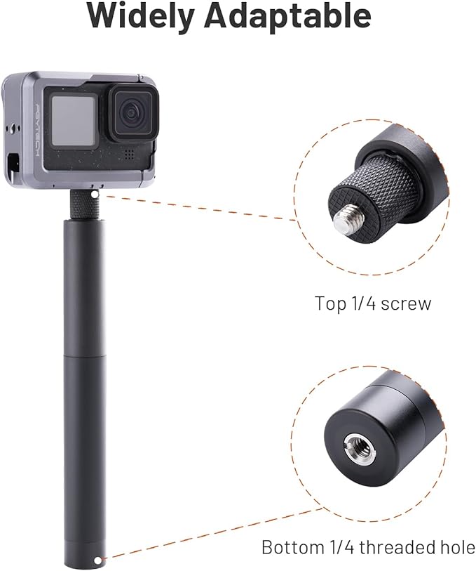 PGYTECH Extendable Selfie Stick (96cm/37.8in) Aluminum Long Pole Invisible for Insta360 X5, Extension Monopod for GoPro 13/12, DJI Pocket 4/3/Xtra Muse/Osmo 360/Action 6/5 Pro, Action Camera