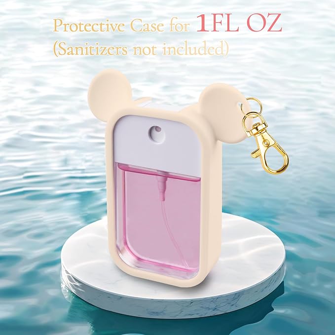 TERPINK Silicone Case Compatible with Touchland Hand Sanitizer Spray 1 fl oz, Mouse Design Protective Case with Keychain, Hand Sanitizer Spray Accessory 1 Pack (Blush Beige)
