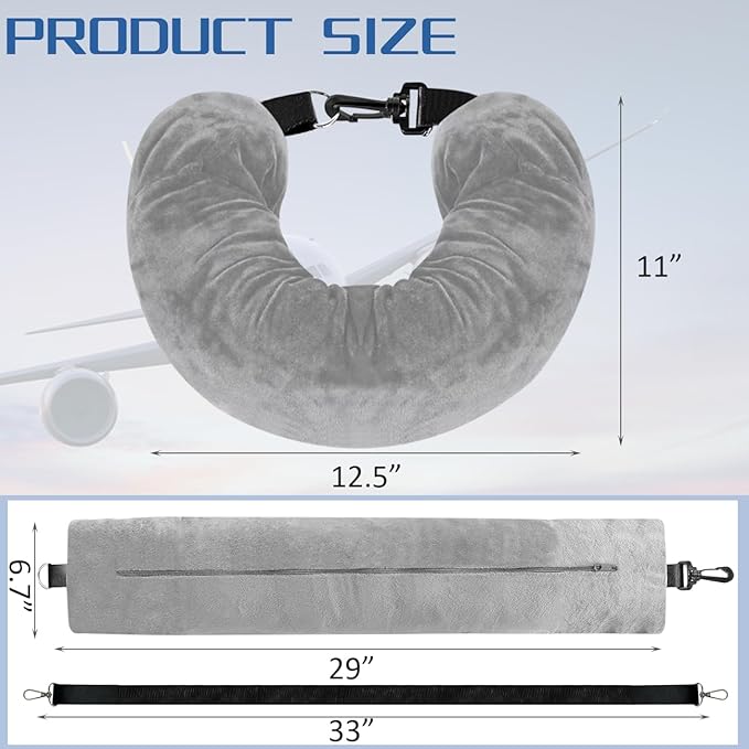 2-Pack Stuffable Travel Neck Pillow, Velvet Travel Pillow for Extra Luggage, Stuffable Pillow with Adjustable Neck Size, Travel Essentials,Packable Airplane Travel Pillow, No Filler