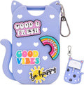 Silicone Case Holder Compatible with Hand Sanitizer Spray Touchland 1 fl oz, Cute Cat Ear Protective Case with Keychain & 4 Decorative Charms (Blue, 1P)