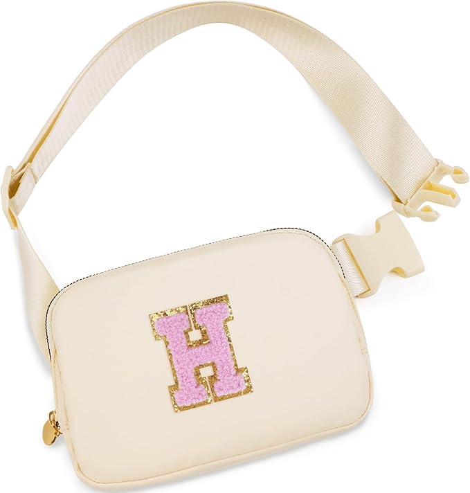 Uygafly Belt Bag Fanny Pack Crossbody Bags with Initials Letter Patch Cute Stuff Birthday Gifts for Teenager Girls Trendy Stuff for Teens | Khaki,H