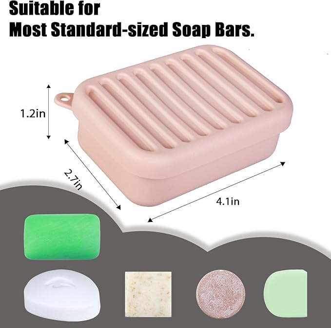 Silicone Leak-Proof Travel Soap Case, Portable Soap Container with Removable Draining Pad, Shatter-Proof Soap Holder for Travel, Gym, Camping, Bathroom(Peach Pink)