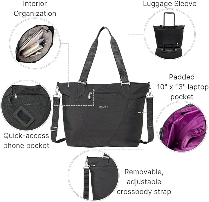 Baggallini Avenue Tote - 12x18 Laptop Tote Bag for Women - Lightweight Work Travel Carry On Bag