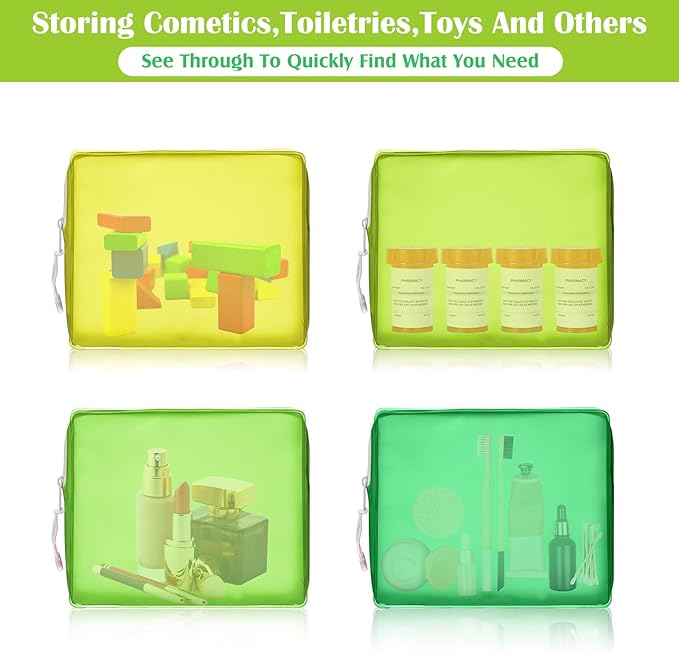 4 Pack TSA Approved Travel Toiletry Bags Frosted Translucent Leak-proof Cosmetic Makeup Bags for Women Men Travel Organizer Airport Security(Green,6.7 x 5.5 x 1.8 Inch)