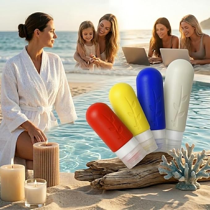 DEPOZA Travel Bottles Kit (16 Pack) - TSA Approved, Leak Proof Silicone Squeezable Containers for Toiletries. Complete Set with Jars, Sprayers & Bag (Fluorescent)