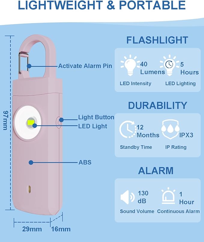 Rechargeable Personal Safety Alarm for Women, Loud Siren Birdie Sound, Strobe SOS LED Light, USB Charging, Be Safe with Personal Alarm Self Defense Keychain for Wife, Daughter, Student (PINK)