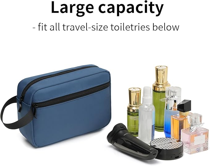 Travel Toiletry Bag, Small Cosmetic Bag, Hanging Water-Resistant Organizer for Men & Women, Ideal for Makeup, Shaving Kit, Gym Essentials & Travel Accessories (Navy Blue)